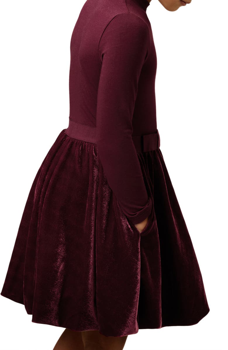 Reiss Kids' Bruna Long Sleeve Stretch Cotton Party Dress, Alternate, color, Burgundy