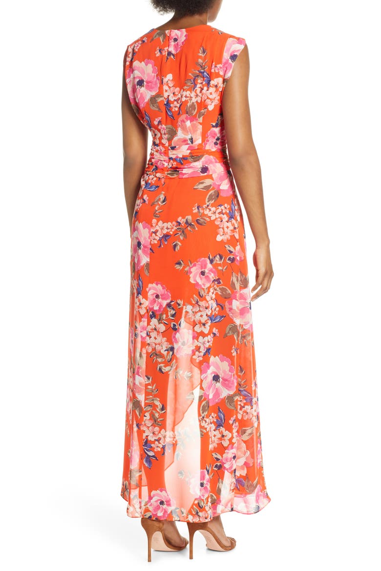 Floral High/Low Chiffon Maxi Dress, Alternate, color, ORANGE