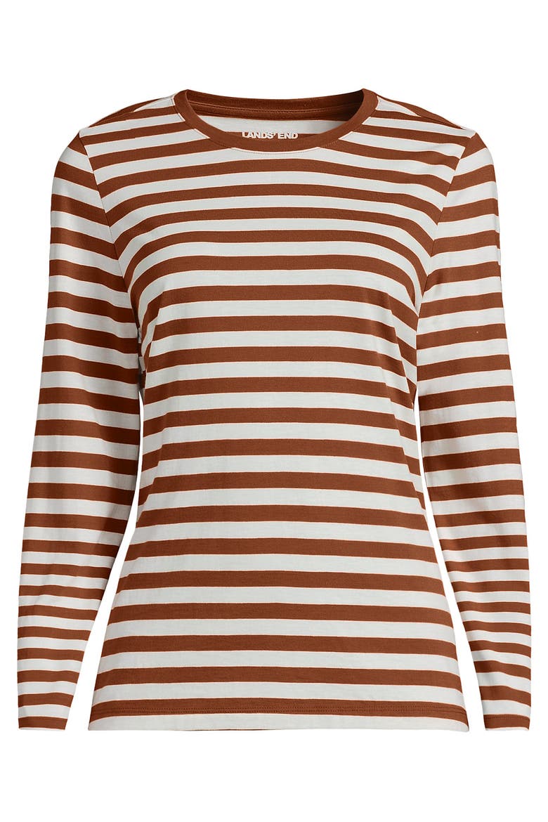 Supima Cotton Long Sleeve Crewneck T-Shirt, Alternate, color, Rich Ginger Even Stripe