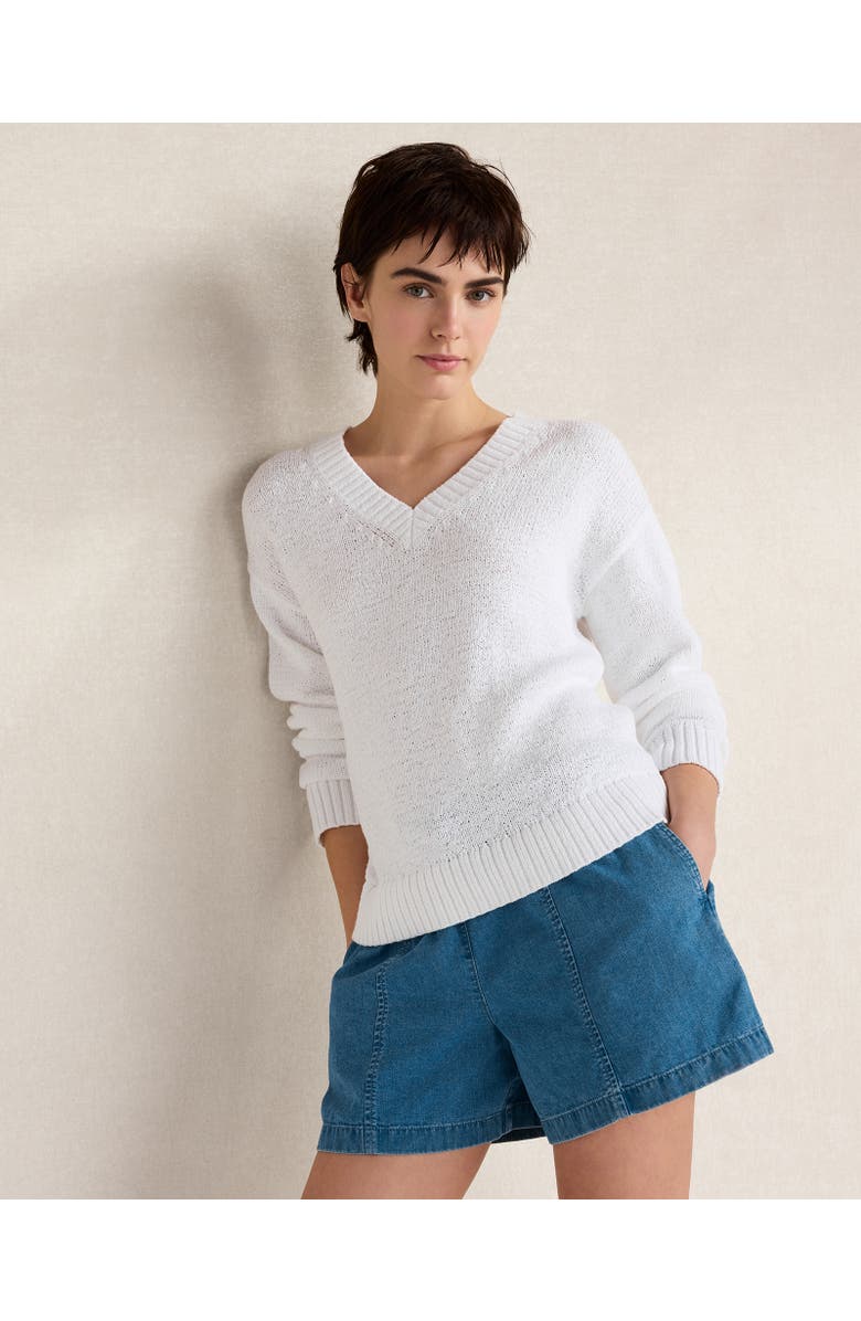 Haven Well Within Cotton Blend Tape Yarn V-Neck Sweater, Main, color, White