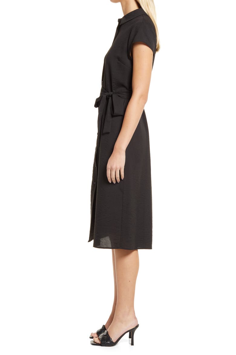 Textured Tie Waist Shirtdress, Alternate, color, BLACK