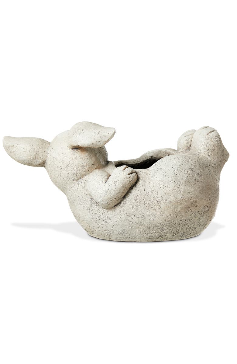 Glitzhome MGO Lying Bunny Rabbit Statue Planter Easter Decor, Alternate, color, White