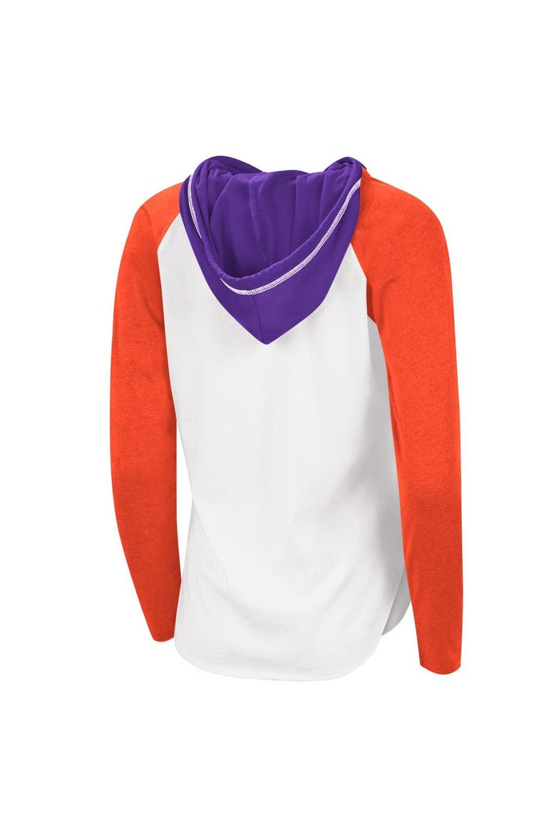 Women's G-III 4Her by Carl Banks White/Heathered Orange Clemson Tigers From the Sideline Raglan Hoodie Long Sleeve T-Shirt, Alternate, color, White