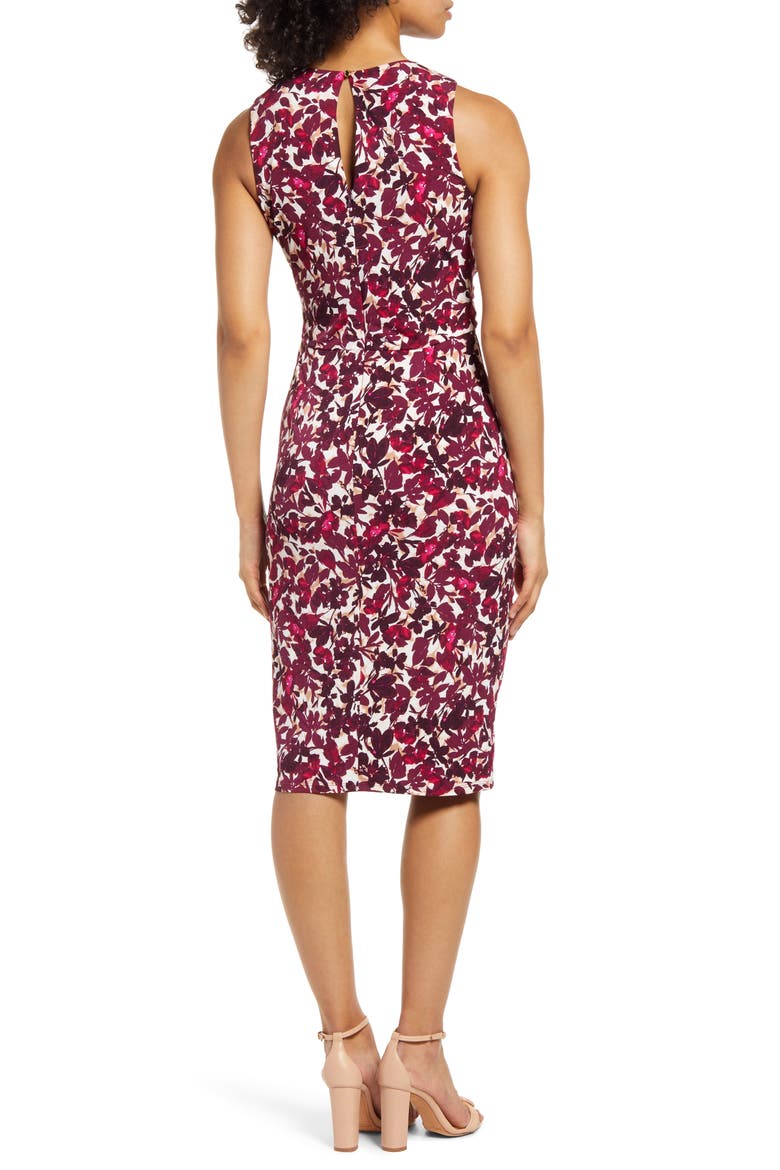 Floral Print Ruched Body-Con Dress, Alternate, color, BERRY