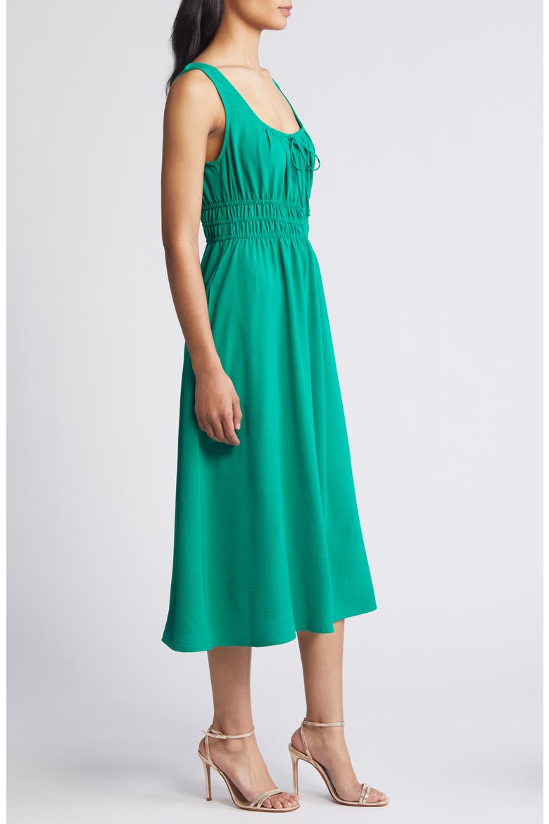 Shirred Waist Midi Dress, Alternate, color, GREEN