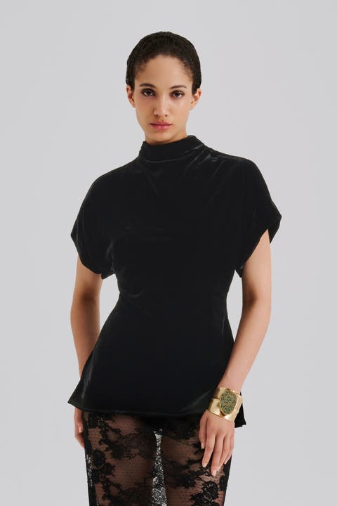 Otilia Draped Half Polo Velvet Top
