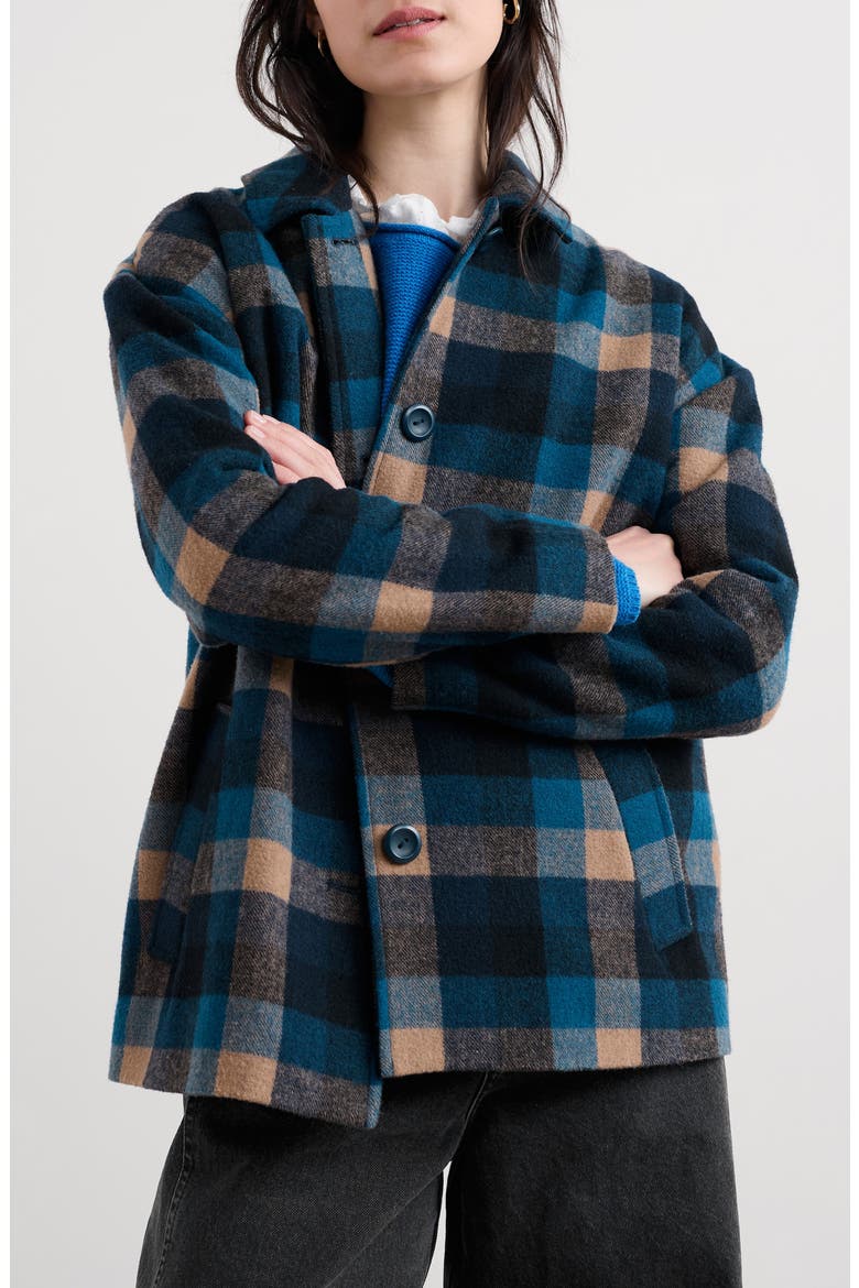 Beamwind Check Cocoon Coat, Main, color, MAKE AND DO HARBOUR