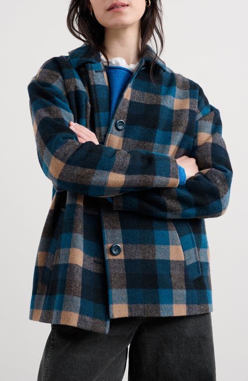Seasalt Cornwall Beamwind Check Cocoon Coat In Blue