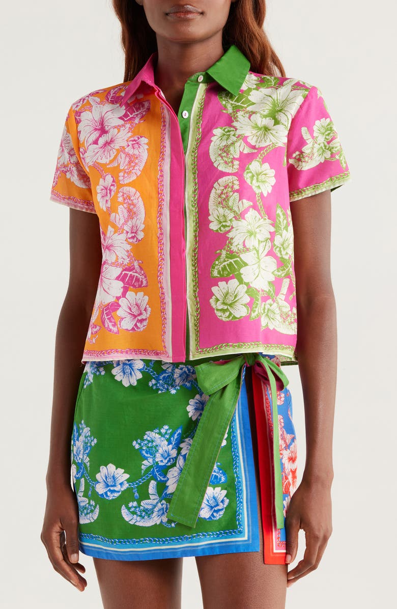 FARM Rio Floral Elegance Mixed Scarves Cover-Up Shirt, Alternate, color, 