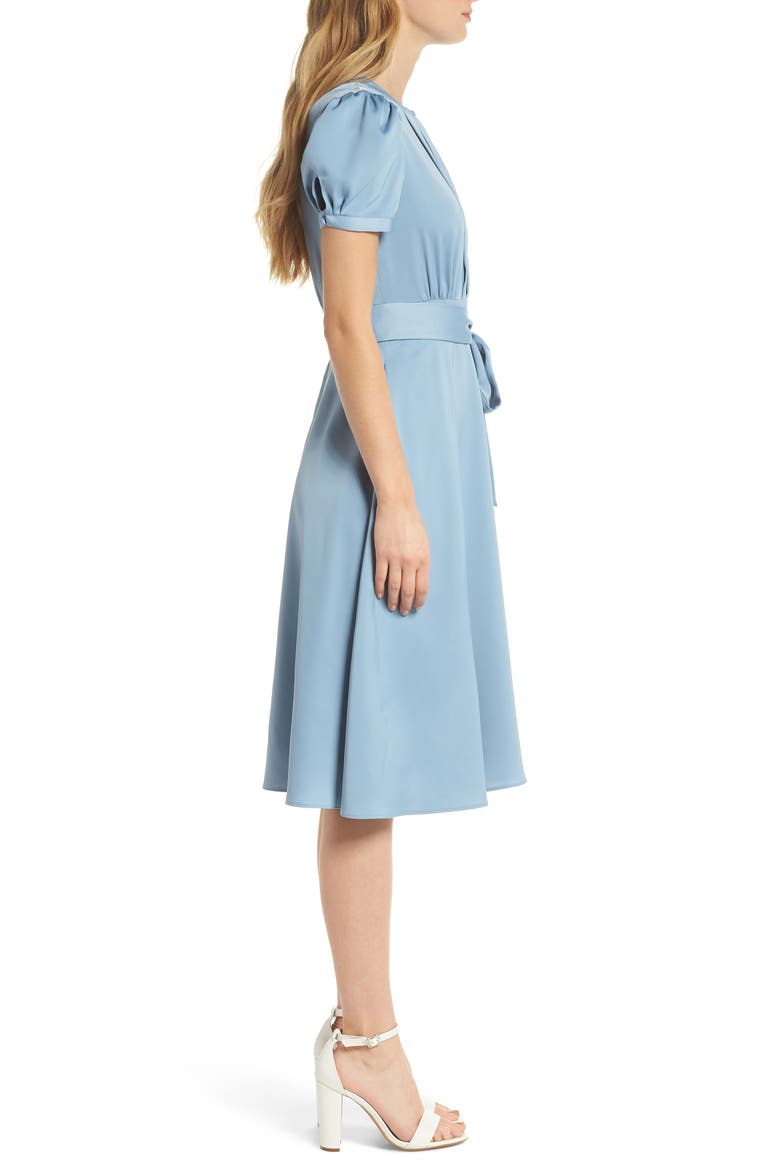 Marilyn Satin Fit & Flare Dress, Alternate, color, CORNFLOWER