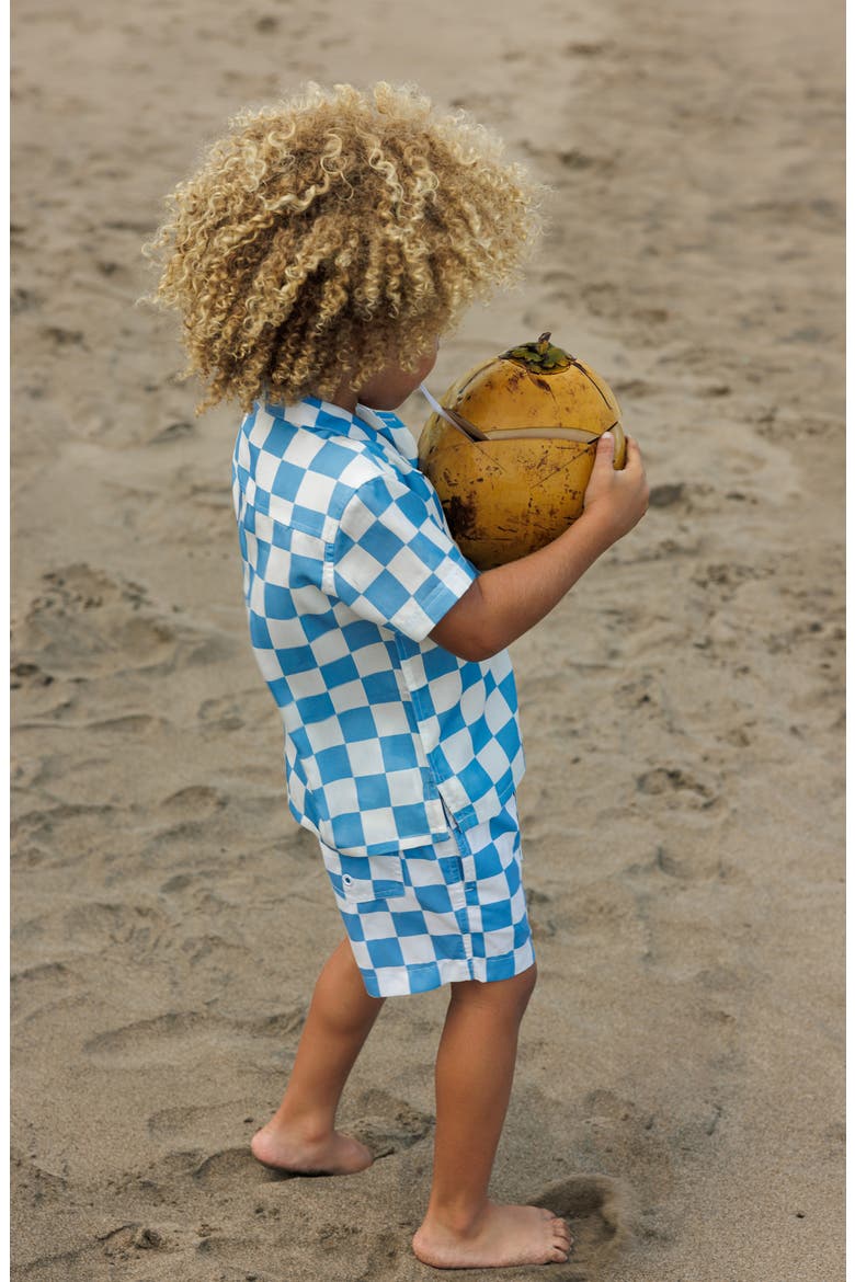 Kids' Mojo Checkerboard Short Sleeve Button-Up Camp Shirt, Alternate, color, BLUE/ CREAM