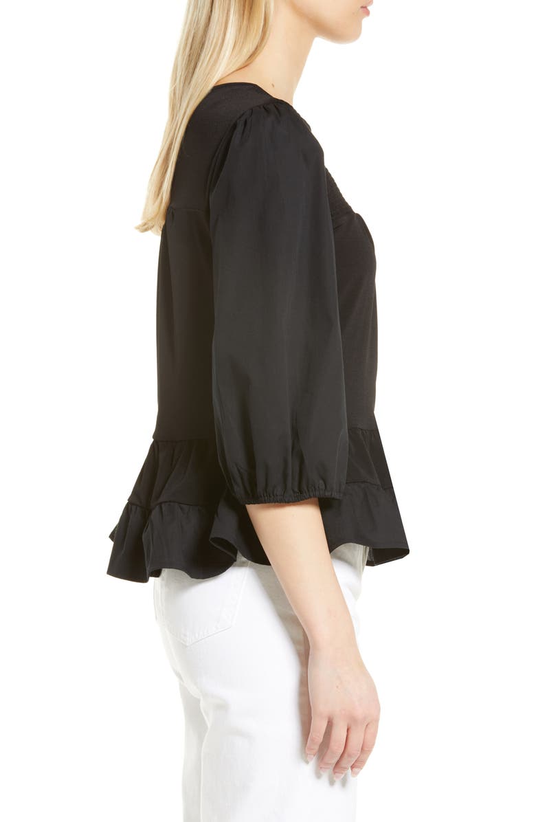 CeCe Mixed Media Ruffle Long Sleeve Top, Alternate, color, 