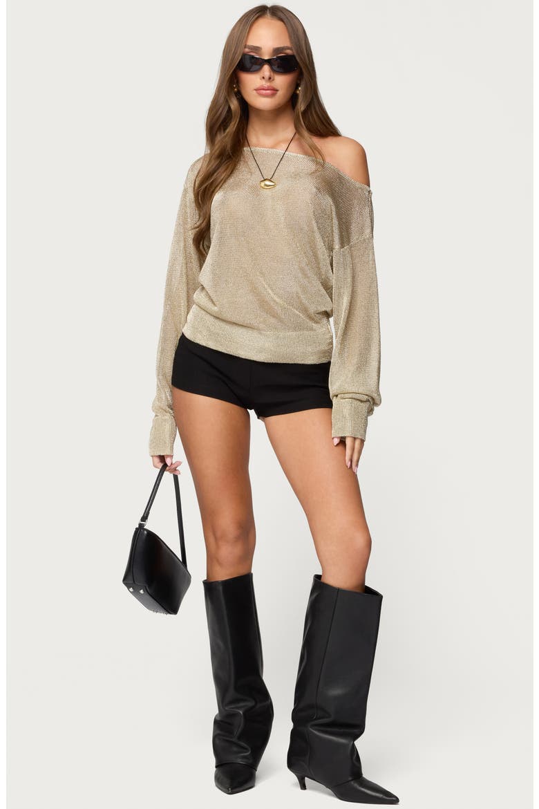 Charlo Off the Shoulder Metallic Knit Top, Alternate, color, GOLD