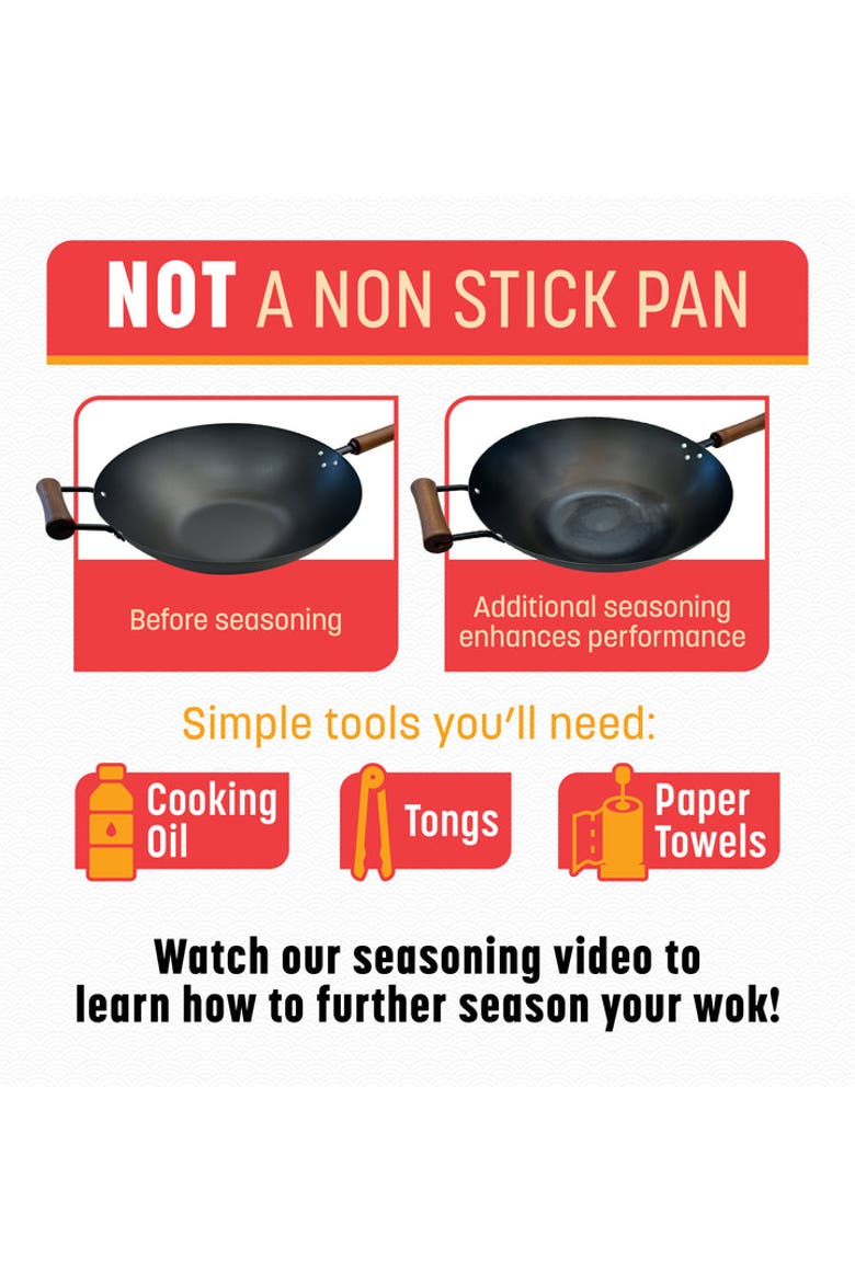 Carbon Steel Preseasoned Wok, 14-Inch, Alternate, color, Black