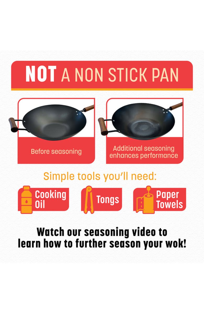 JOYCE CHEN Carbon Steel Preseasoned Wok, 14-Inch, Alternate, color, Black