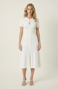 Modenaire Button Front Knit Short Sleeve Midi Dress