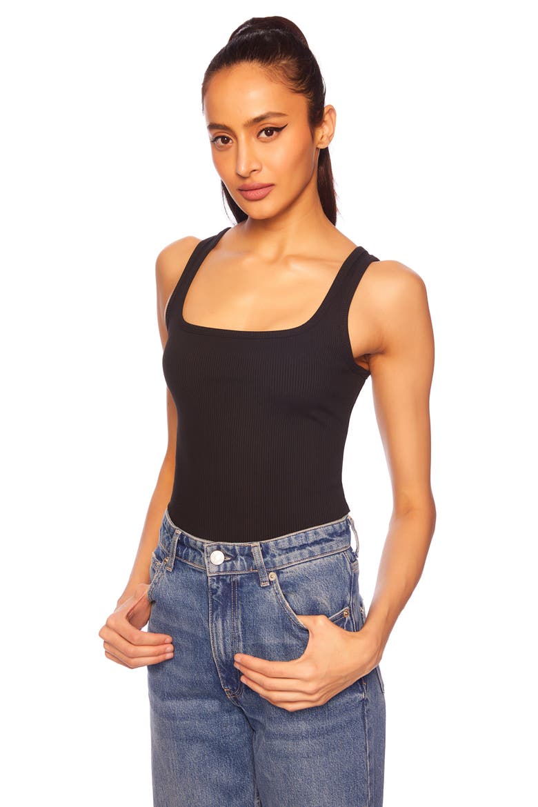 Ribbed Square Neck Tank, Alternate, color, BLACK