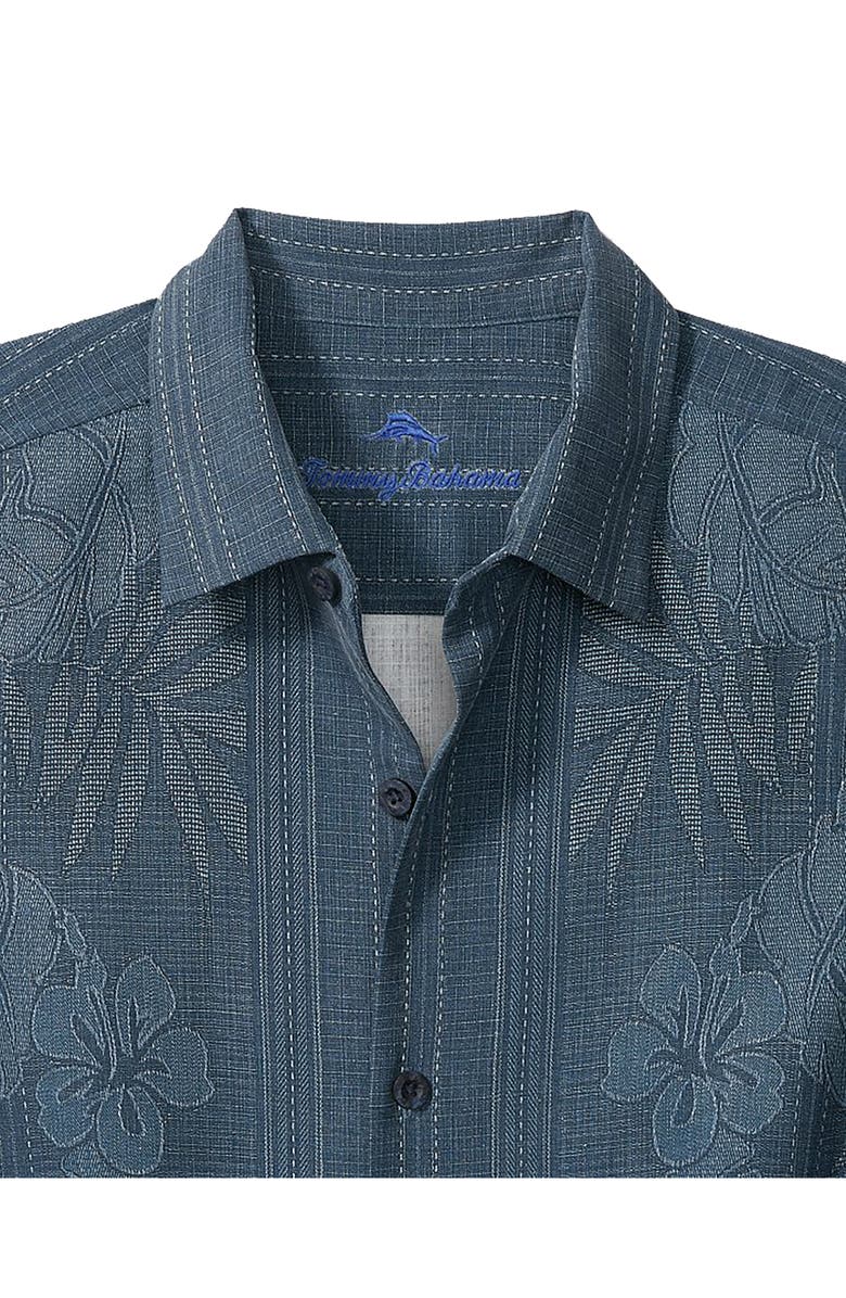 Tommy Bahama Bali Border Floral Jacquard Short Sleeve Silk Button-Up Shirt, Alternate, color, Navy
