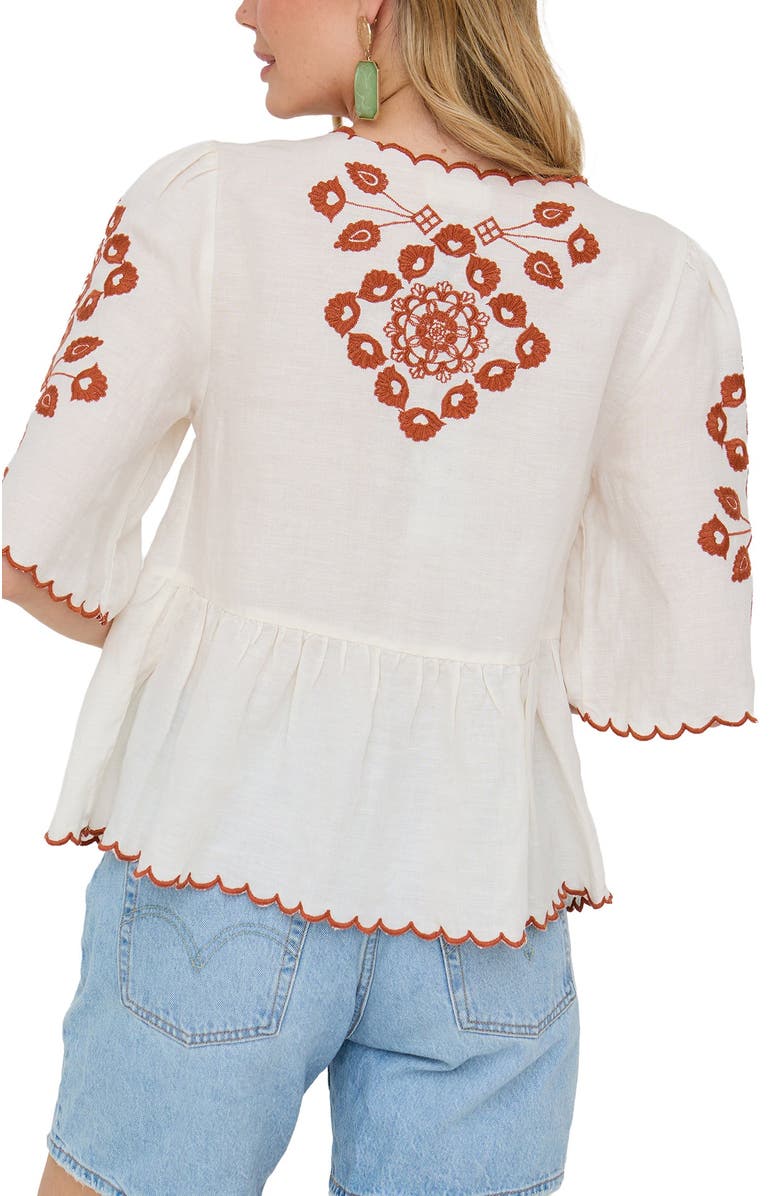 Raffya Aubrey V-Neck Embroidered Blouse, Alternate, color, Cream