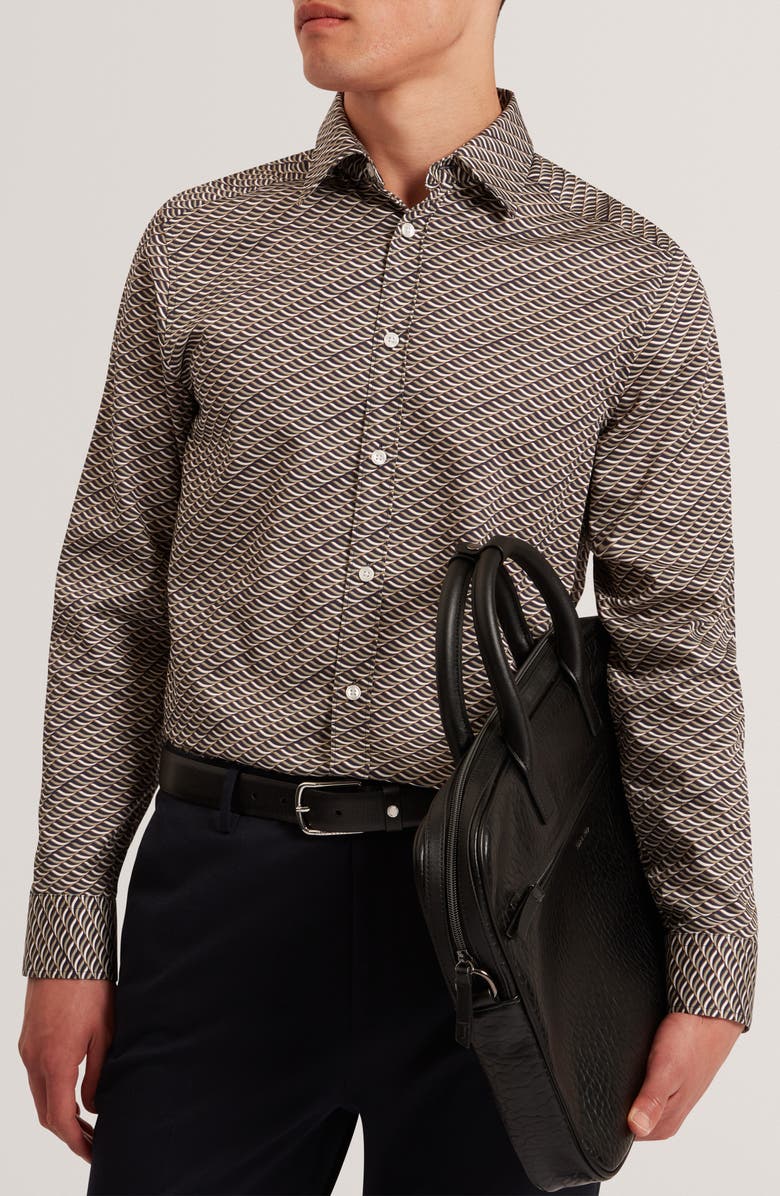 Ted Baker Agnar Print Cotton Button-Up Shirt, Main, color, Multi Color