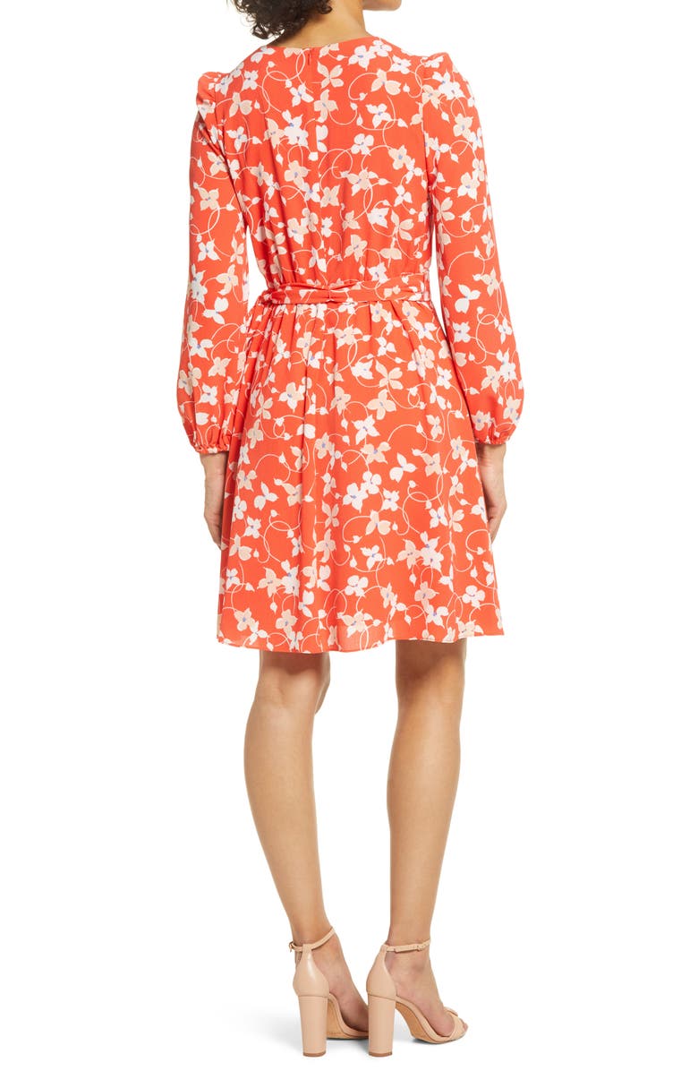 Eliza J Floral Long Sleeve Crepe Dress, Alternate, color, 