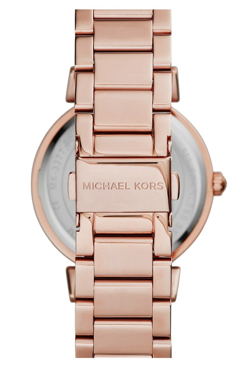Michael Kors 'Caitlin' Crystal Dial Bracelet Watch, 38mm, Alternate, color, ROSE GOLD/ RED