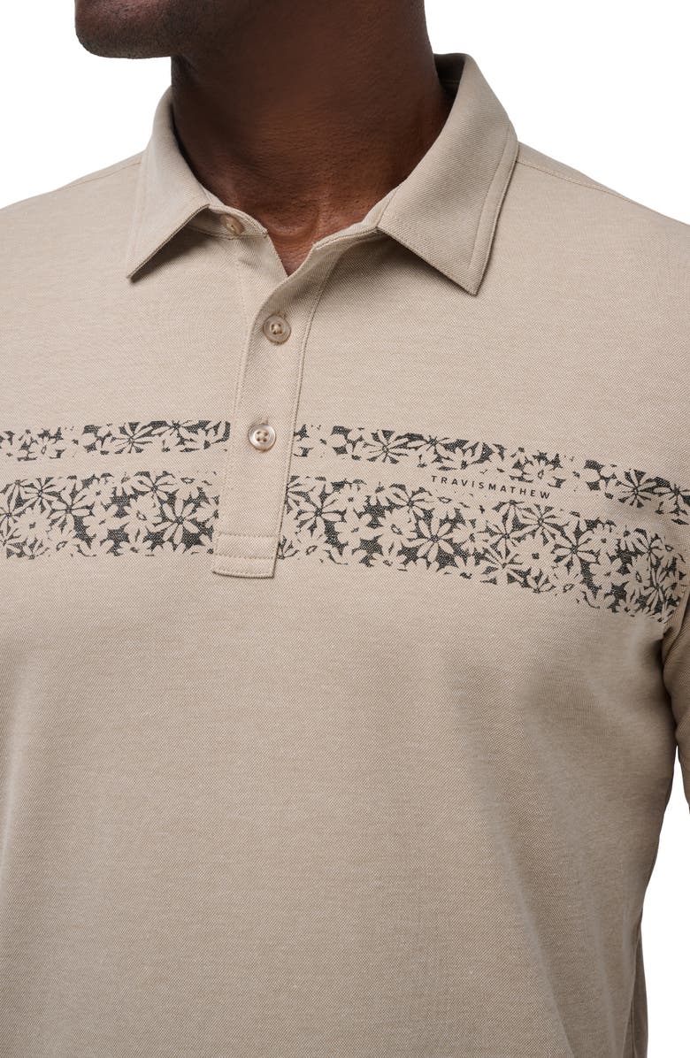 TravisMathew Deserted Cove Floral Stripe Piqué Polo, Alternate, color, Oxford Tan
