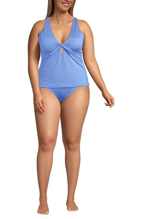 Shine Ribbed Tankini Top and High Waisted Bottom Swimsuit Set