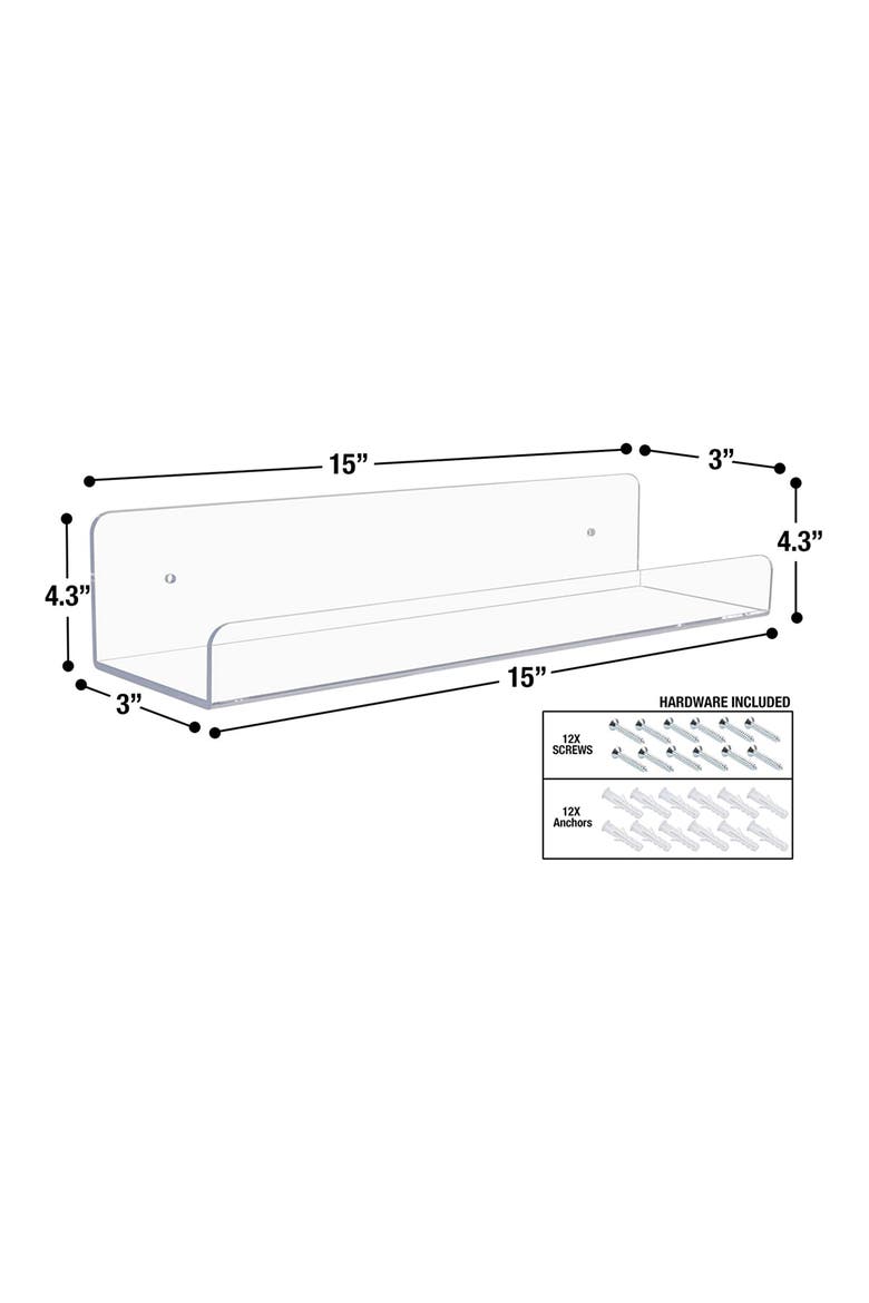 Floating Acrylic Wall Ledge Shelf - Set of 6, Alternate, color, CLEAR