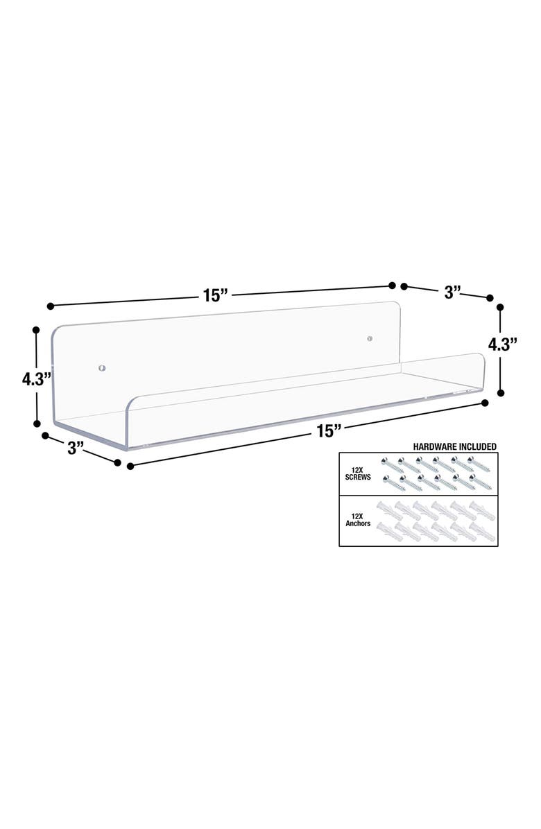 SORBUS Floating Acrylic Wall Ledge Shelf - Set of 6, Alternate, color, Clear