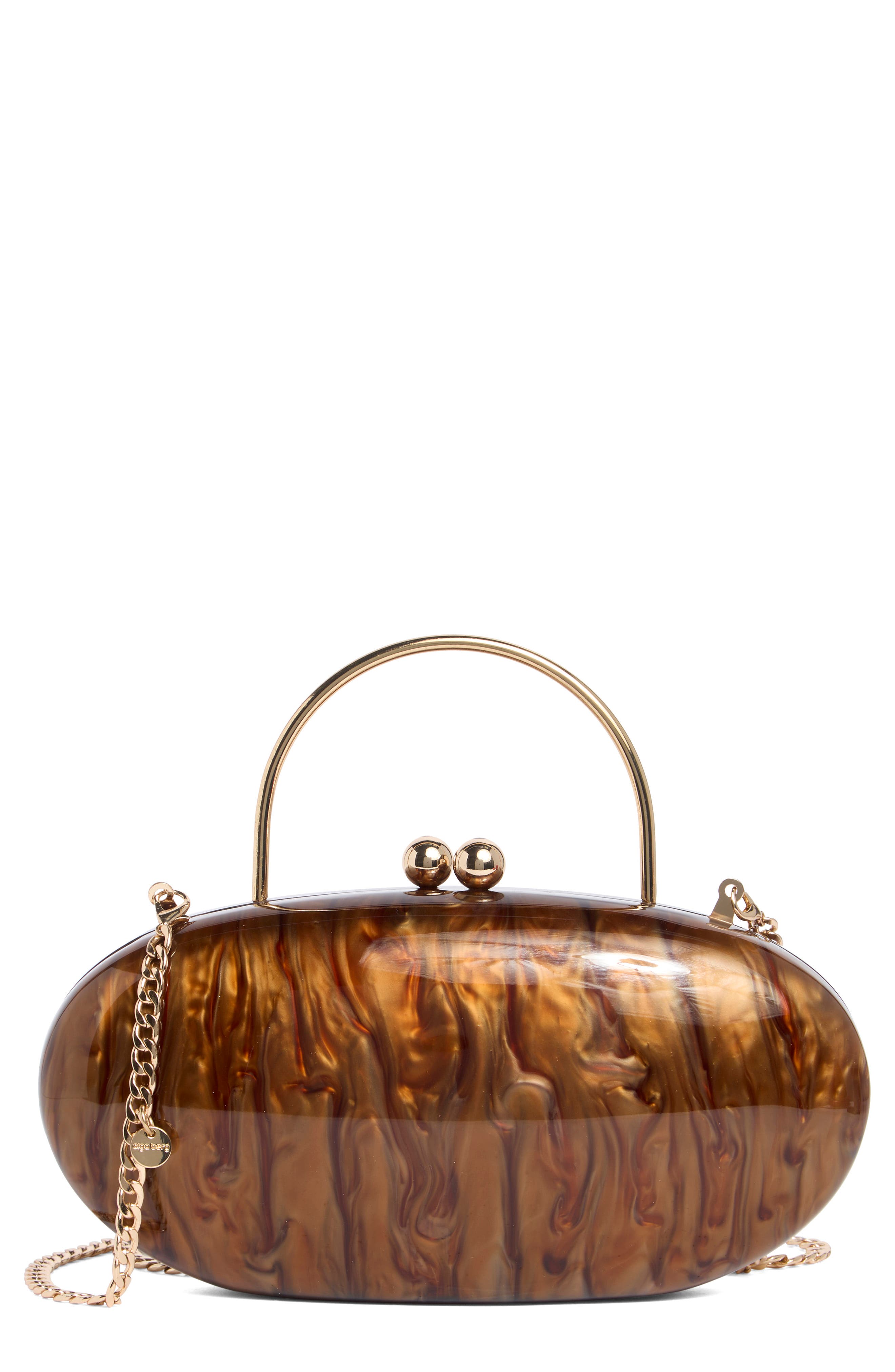 Imelda Acrylic Top Handle Bag, Main, color, CHOCOLATE