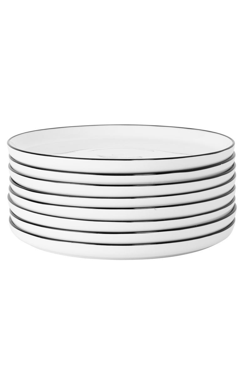 Oslo 8 Piece Porcelain Dinner Plate Set, Main, color, White with Black Rim
