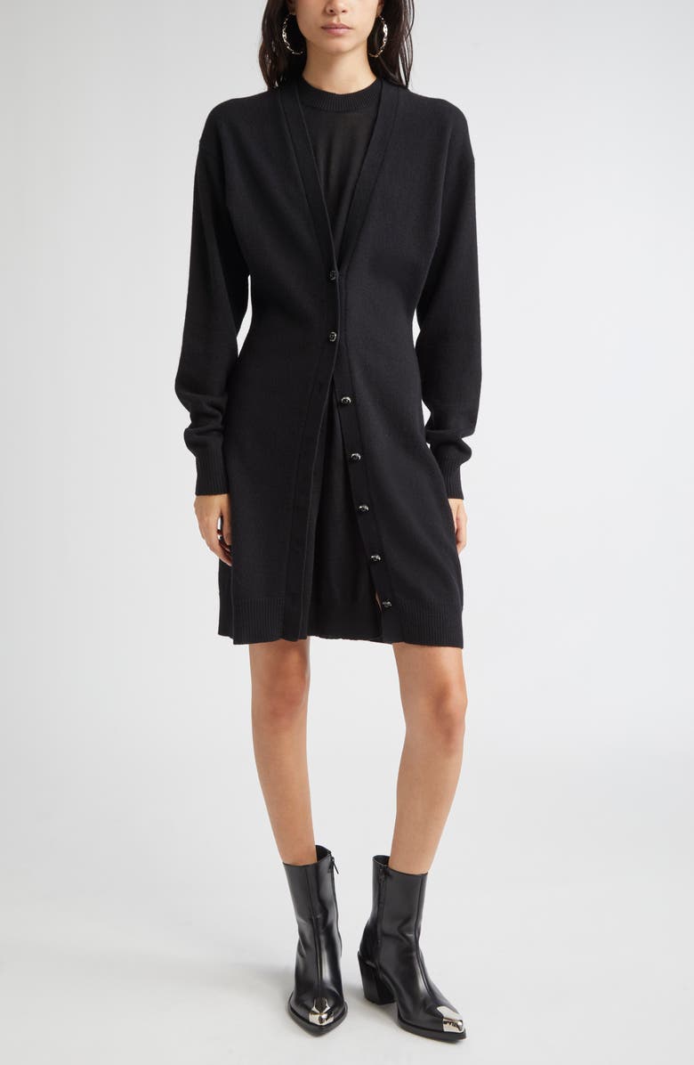 Rabanne Layered Look Wool Blend Sweater Dress, Main, color, Black