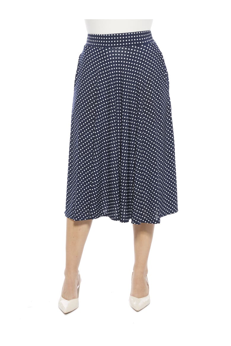 Womens Polka Dot Elastic Waist Pocket A-Line Midi Skirt, Main, color, Navy Multi