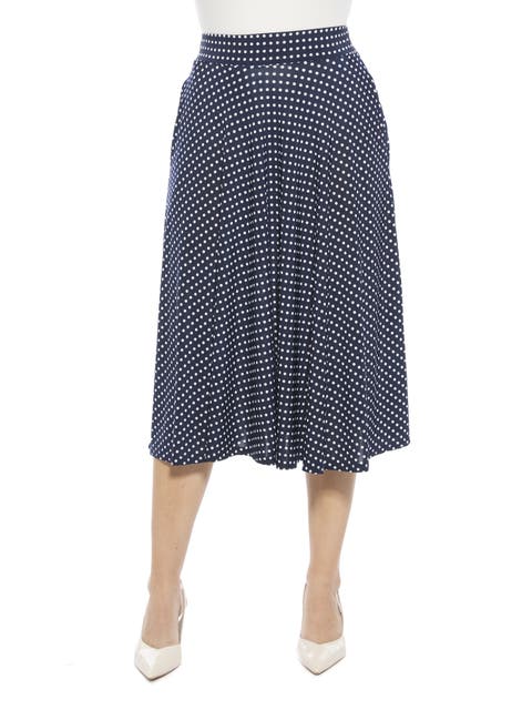 Womens Polka Dot Elastic Waist Pocket A-Line Midi Skirt