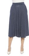 24seven Comfort Apparel Womens Polka Dot Elastic Waist Pocket A-Line Midi Skirt
