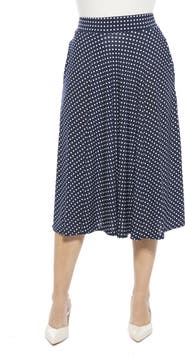 24seven Comfort Apparel Womens Polka Dot Elastic Waist Pocket A-Line Midi Skirt