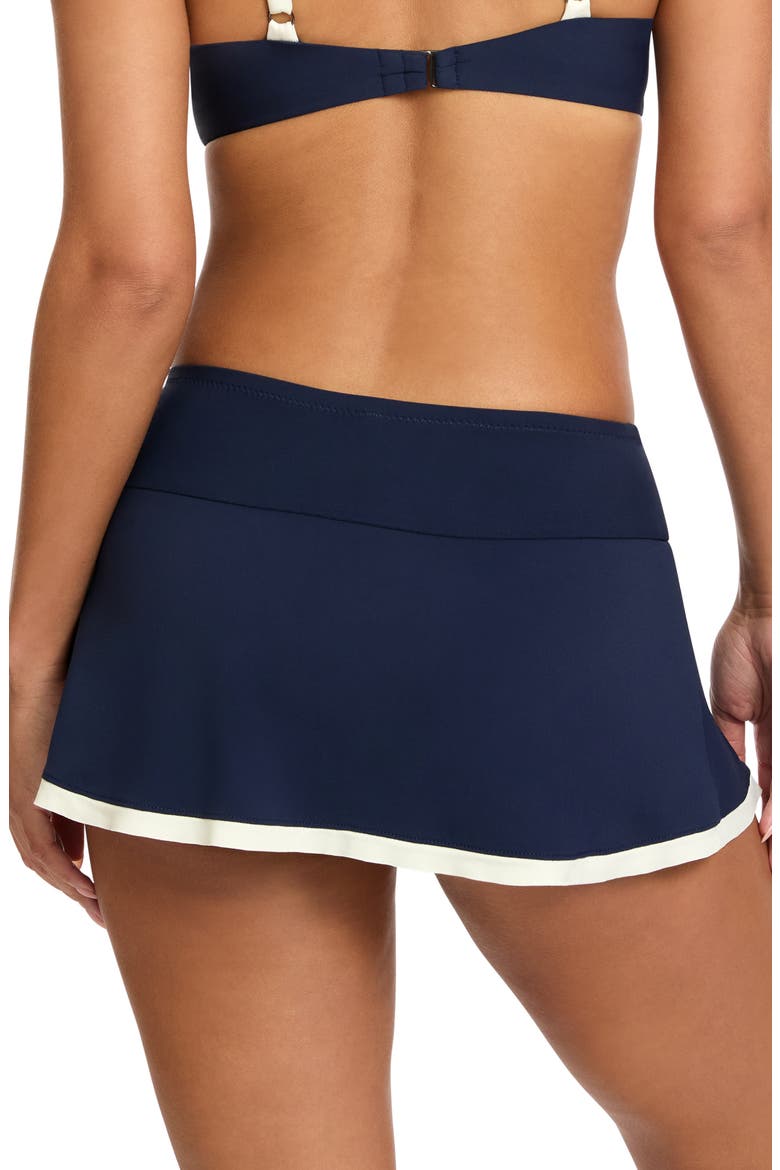 Tierna Pleated Skirted Bikini Bottoms, Alternate, color, NAVY/CREAM
