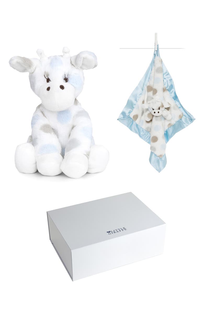 Little Giraffe Stuffed Animal & Blankie Soothing Bundle, Main, color, Blue
