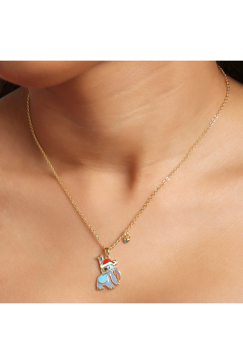 Lilo and Stitch Yellow Gold Flash Plated Pendant Necklace, Alternate, color, Gold, blue