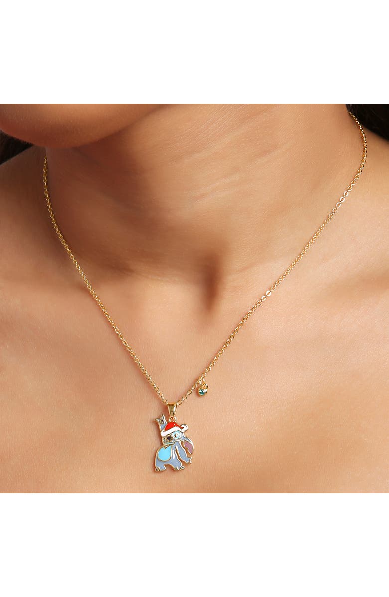 Disney Lilo and Stitch Yellow Gold Flash Plated Pendant Necklace, Alternate, color, Gold, Blue
