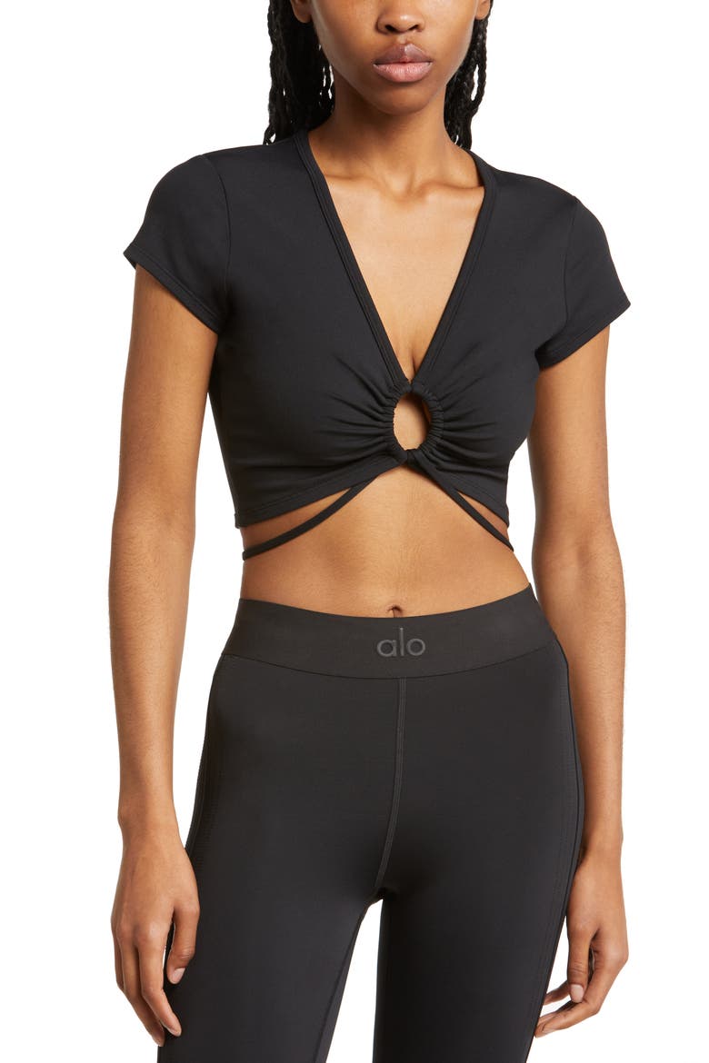 Airbrush Keyhole Cutout Crop Top, Main, color, BLACK
