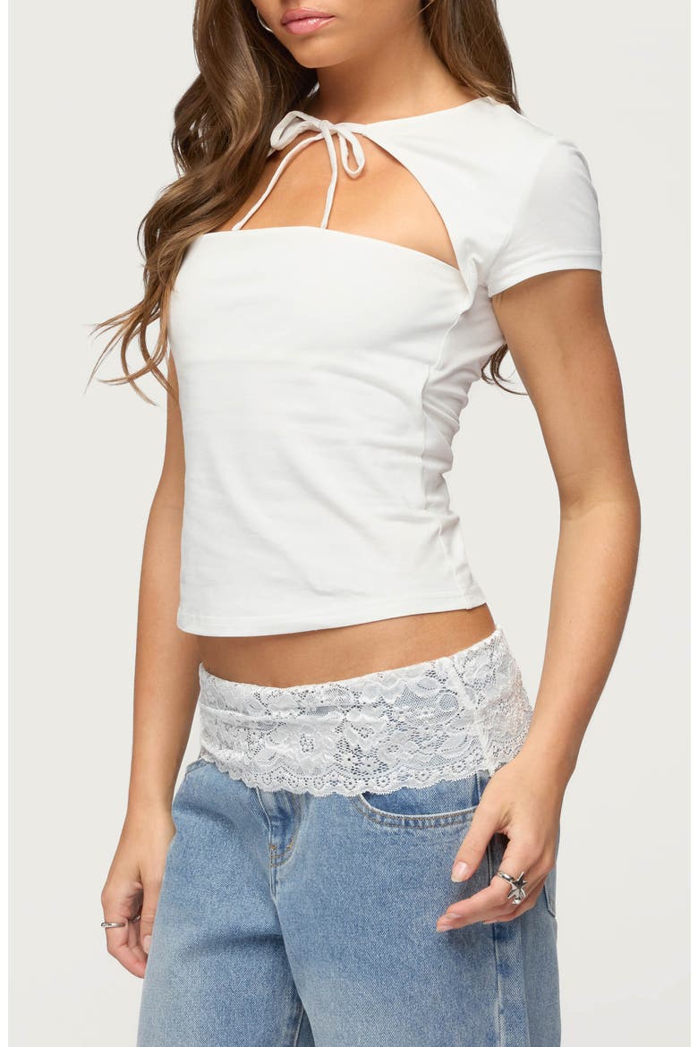Meridia Cutout Tie Neck T-Shirt, Alternate, color, WHITE