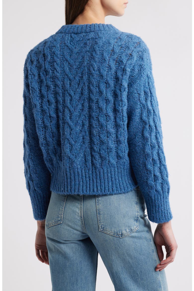 Amelie Cable Wool & Alpaca Blend Cardigan, Alternate, color, LAKE
