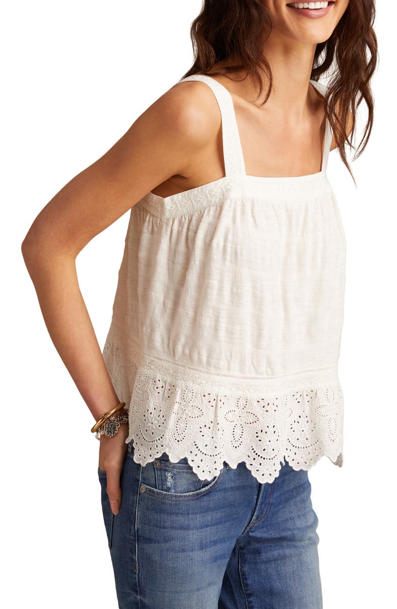 Lucky Brand Embroidered Eyelet Cotton Tank, Alternate, color, Whisper White