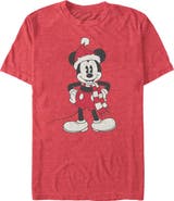 Mickey & Friends Men's Mickey & Friends Christmas Santa Hat Mickey  Graphic T-Shirt