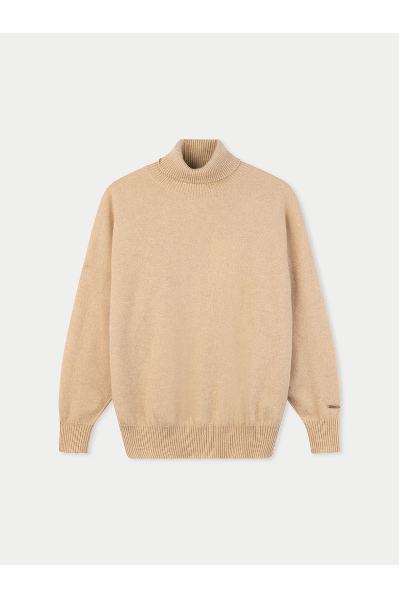 Women T-Neck Cashmere Sweater, Main, color, beige