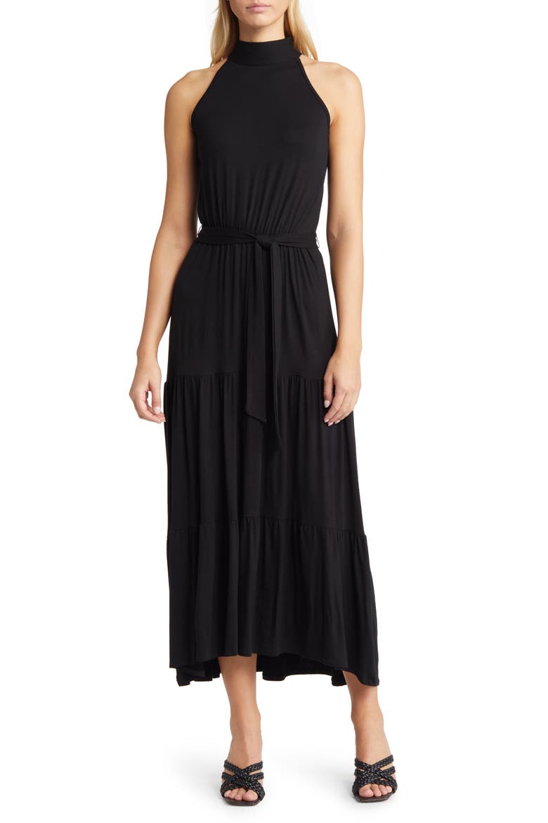 Tiered Halter Maxi Dress, Main, color, BLACK