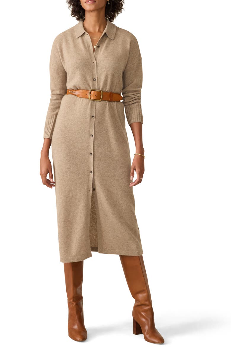 Faherty Tropical Cashmere Long Sleeve Maxi Shirtdress, Main, color, 