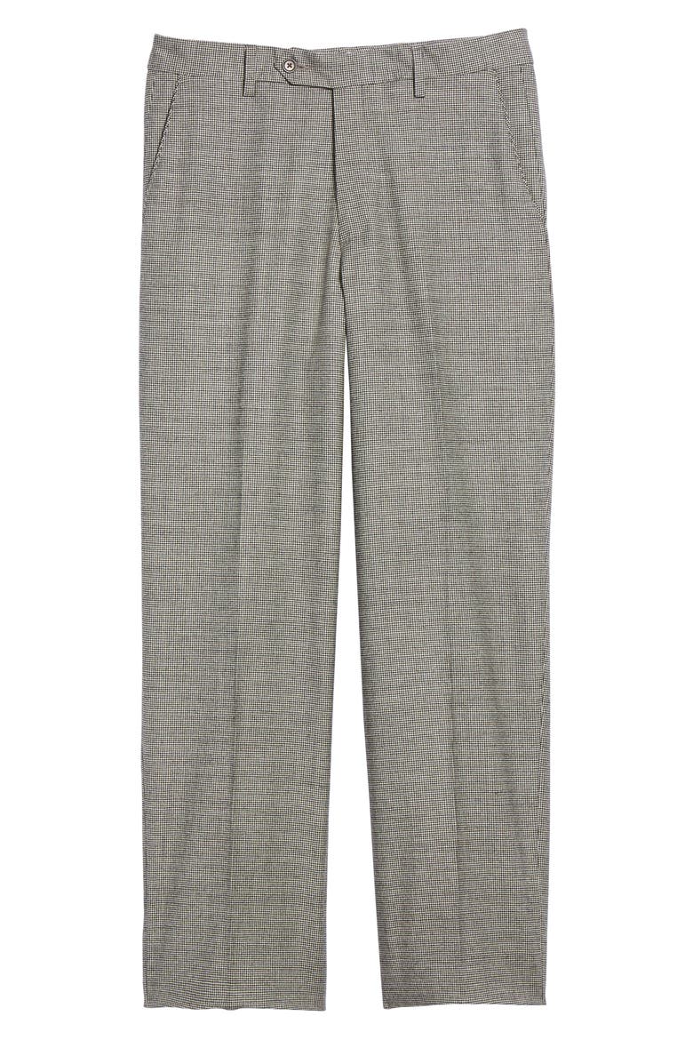 Touch Finish Flat Front Plaid Classic Fit Stretch Houndstooth Dress Pants, Alternate, color, BLACK/ WHITE
